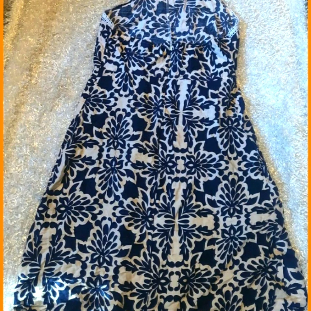 Women's Pantsuit Navy White Floral Dress And Pants Set Two Piece Long Flowy Sz M - Picture 8 of 9